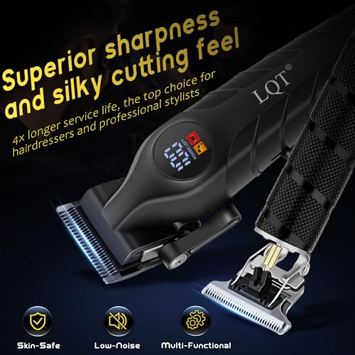Image of Men's Professional Cordless Hair Clippers & Trimmer Kit, 4-in-1 Electric Shaver Set with LED Display, Waterproof Body Groomer, Nose Trimmer & T-Blade for Bald Head, Full Barber Kit (Black)