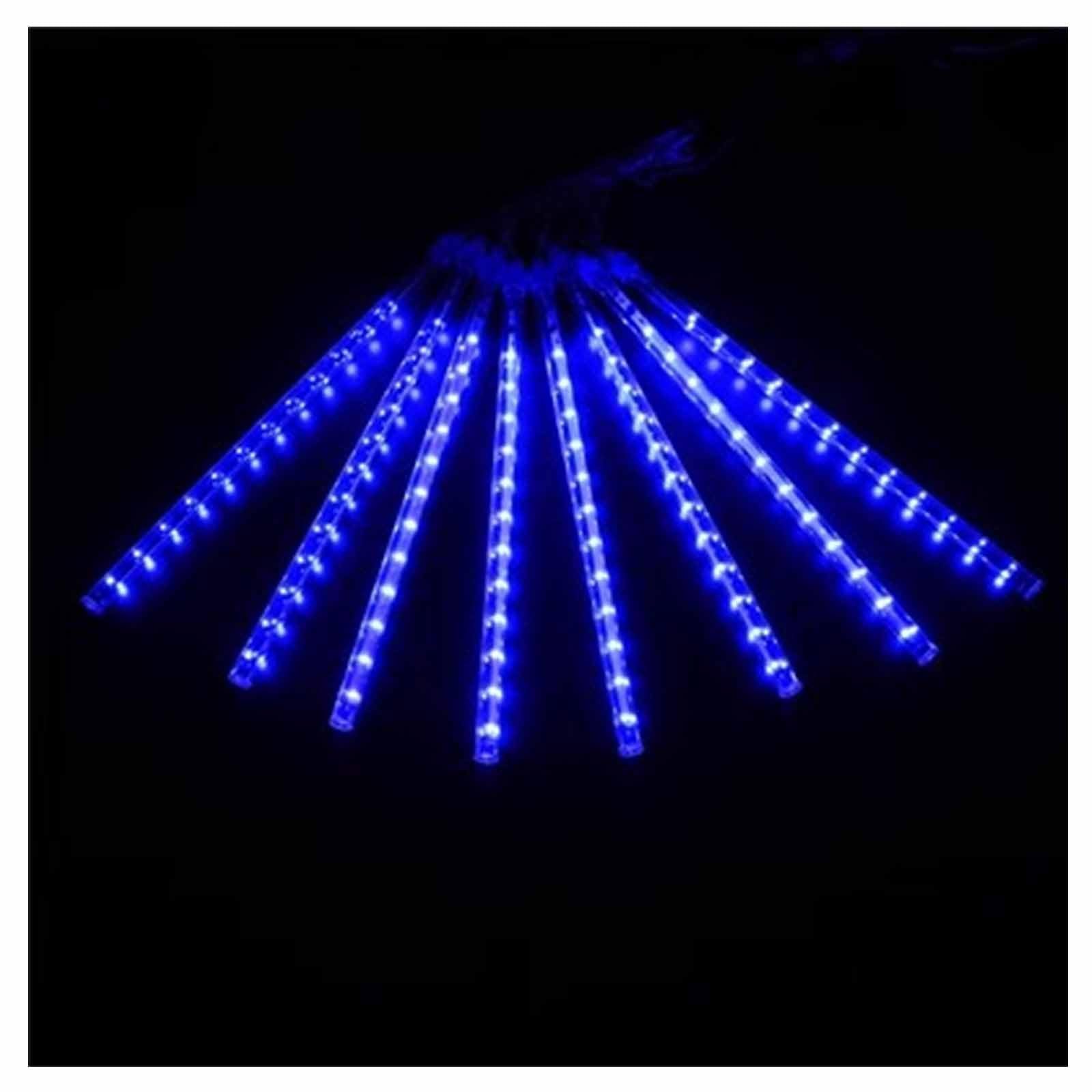 Luces Solares De Lluvia De Meteoritos para Exteriores, Luces Solares Navideñas Impermeables, Luces Navideñas Colgantes De 10 Tubos LED De 30 Cm(Blue,Solar 80cm)
