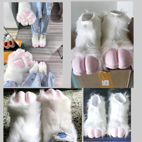 Furry Sheep Hoof Feet, Animal Cat Wolf Dog Fox Fur Clothing Paw Slippers, Fur Clothing Clothing Accessories Paw Slippers(D)2