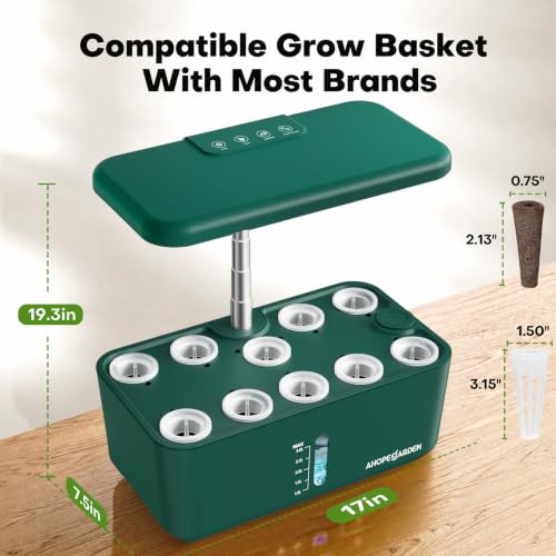 Image of Ahopegarden Hydroponics Growing System: 10 Pods Indoor Herb Garden with LED | Plant Germination Kit with Growth Lamp, Countertop Hydroponic Planter for Fresh Herbs, Vegetables & Lettuce Lovers, Green