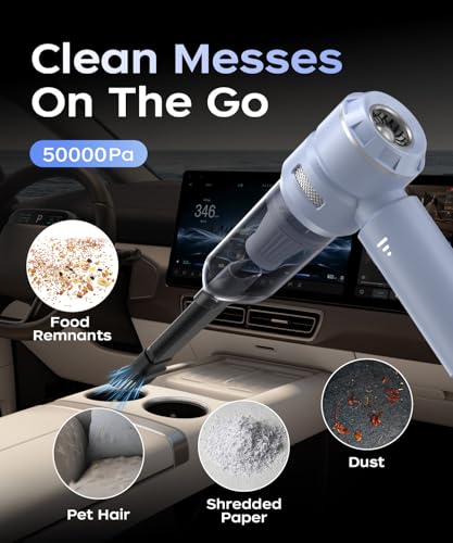 Image of VNOST Car Vacuum,3 Suction Modes,Portable Mini Cordless Cleaner with 50000pa Suction Power,Type-C Charge,Handheld Vacuum for Home,Car,Birthday Gifts for Men Dad Husband(Blue)