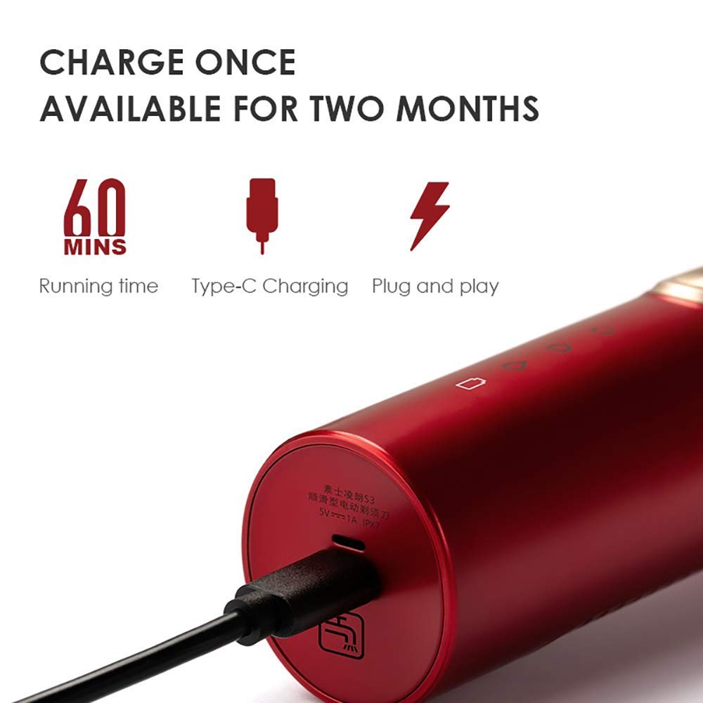 SOOCAS Rasoio elettrico da uomo, rasoio elettrico da uomo, bagnato e asciutto, IPX7 impermeabile rotativo per il viso, rasoio portatile senza fili, ricaricabile tramite USB, per marito papà, nero