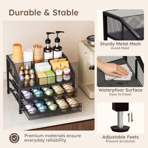 Image of Homsorout Coffee Pod Holder, Coffee Station Holds 56 Small /28 Big Capsules