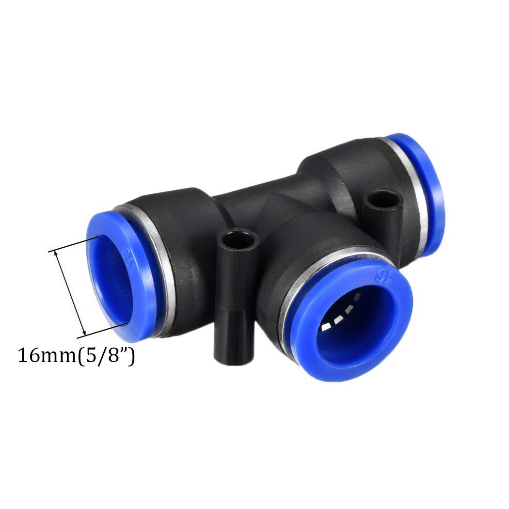 Raccordi a spinta da 16 mm, in plastica OD da 5/8" a forma di T per connettere il raccordo rapido, connettore pneumatico a pressione della linea dell'aria (10 pezzi)