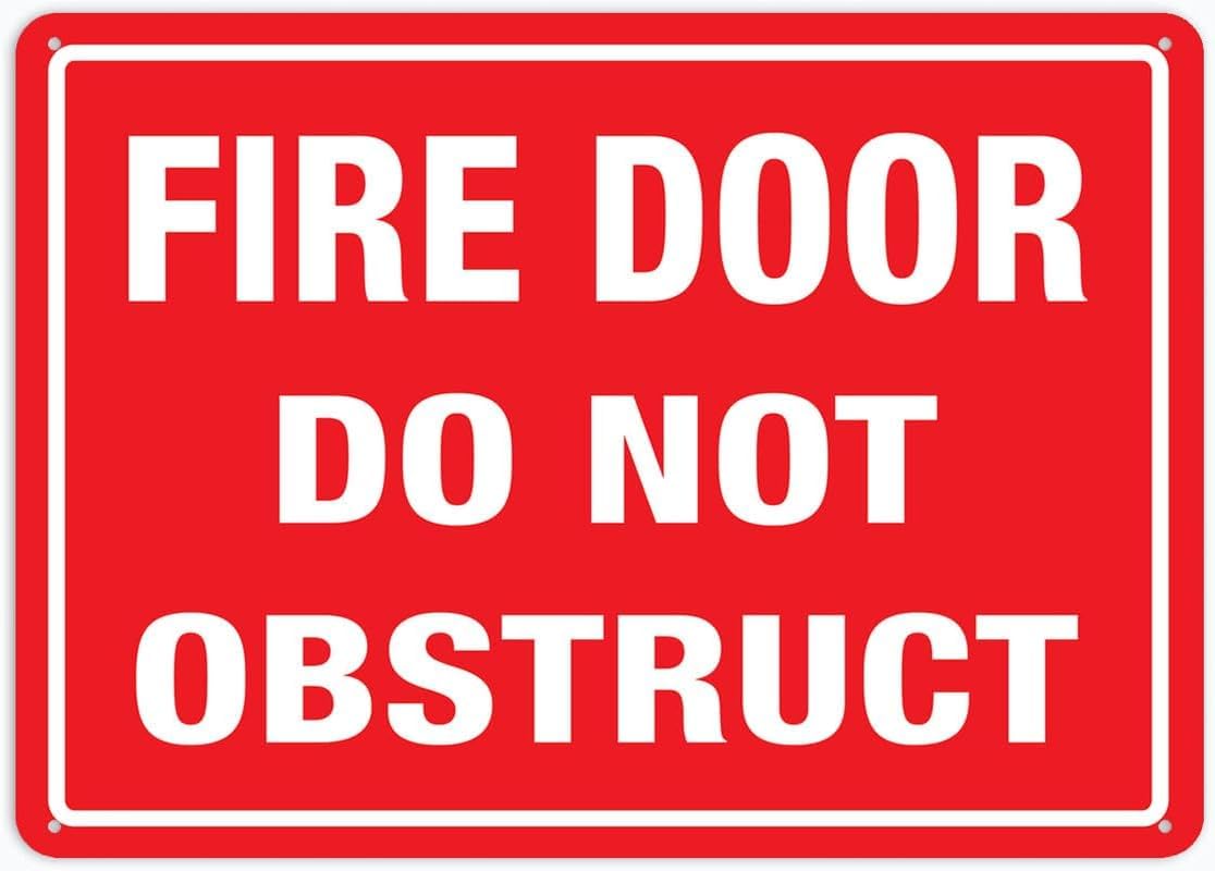 Fire Door Do Not Obstruct Rust Free Aluminum Tin Sign - Warning Decor with Pre-Drilled Holes for Indoor-Outdoor Office Hallway, Factory Corridor, School Fire Exit - 8x12 Inch​