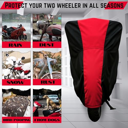 Image of All Weather Protection Two Wheeler Cover for Ather 450X, Scooter & Scooty | Anti Dust, 100% Water Resistance, Heat Resistant, UV Proof - Triple Stitched | (Black Top Red)
