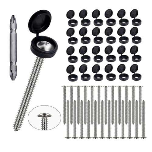 24 Set Pan Head 3 Inch Shutter Screws with Caps, Black Shutter Fastener - for Shutters Exterior, Shutters for Windows Outside, DIY Projects and Railing Furniture, with Bonus Double-Ended Bit