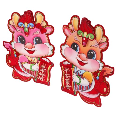 HOMSFOU Chinese New Year 2024 Dragon Sticker 3D Zodiac Door Decoration for Festive Home Decor - Lucky Cartoon Dragon Wall Decals