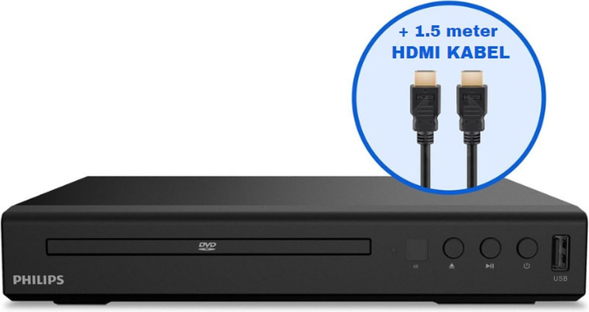 Philips TAEP200 Lecteur DVD pour téléviseur avec câble HDMI 1,5 m – Lecteur CD pour Presque Tous Les formats de disques – Port HDMI – Lien USB – Noir