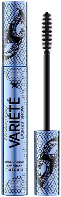 Eveline Cosmetics Variété Waterproof Volumizing Mascara with Precision Silicone Brush - Lengthens, Thickens & Separates Lashes in Hypnotic Blue Metallic Packaging - 10ml