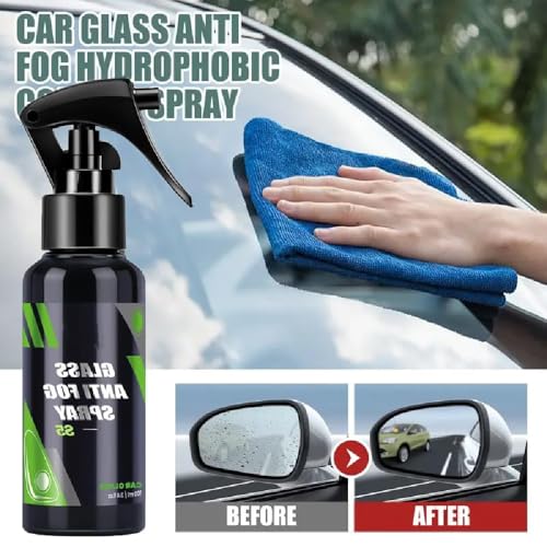 UCRAVO Oil Film Cleaning Brush & Car Glass Cleaner Anti-Fog Spray Anti-Mist, Oil Stain Remover for Car Windows, Mirrors & Glass Rain Mist Windshield Defogger & Stain Remover for Interior & Exterior