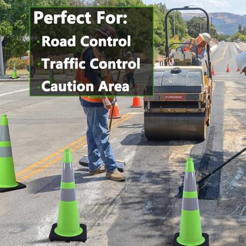 Image of BESEA 4 Pack 28 Inch Green Traffic Cones with Wide Weighted Base