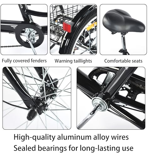 Triciclo para adultas de 24 pulgadas, 7 velocidades, tipo paseo, con asiento trasero intercambiable y canasto, marco trasero extendido de 44 pulgadas, acero de alto carbono miniatura 5