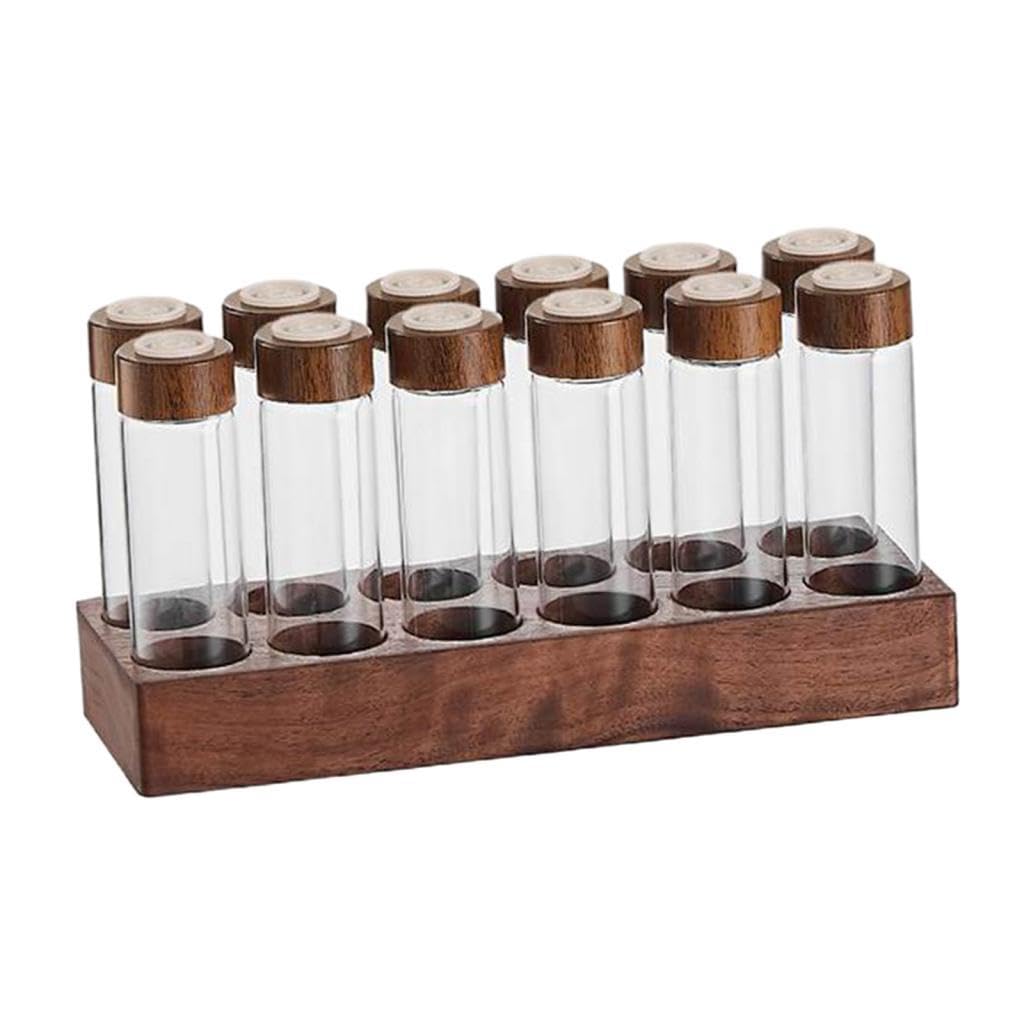 Kaffeebehälter mit Ablage, Einzelportions Aufbewahrungsröhrchen für Kaffeebohnen, Nachfüllbar mit Ständer, Kaffeebohnen Reagenzglas für Die Speisekamm, 12 Loch 22g