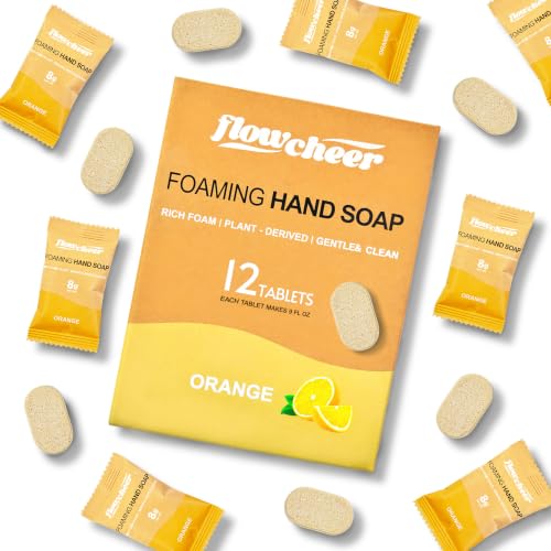 Image of flowcheer Foaming Hand Soap Refill Tablets, 12 Pack (Makes 12 x 9 fl oz) - Sweet Orange Scented, Eco-Friendly, Zero-Waste Hand Wash Tablets
