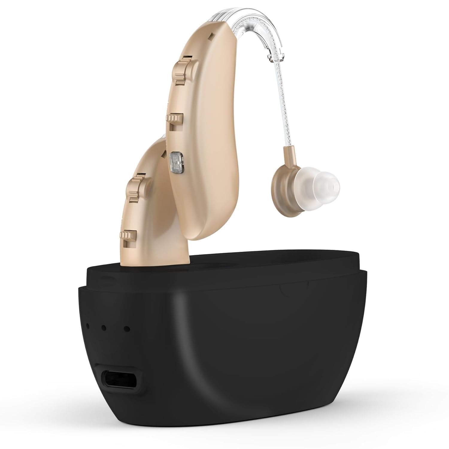 Tappi per le orecchie per anziani - BTE Tappi per le orecchie digitali intelligenti con cancellazione del rumore, quattro modalità, coppia PSAP dietro l'orecchio con controllo del volume, beige