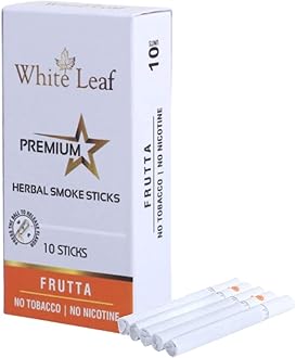 White Leaf Premium Herbal Ayurvedic Herbs Cigarettes Frutta Flavoured(Pack Of 10) 100% Tobacco Free And Nicotine Free |Made With Ayurveda Natural Herbs Clove, Tulsi, Cinnamon & Green Tea