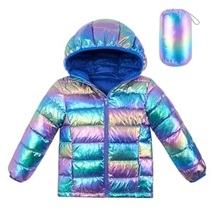 Lovekider Hooded Puffer Jacket for Girls 4-12T Packable Down-Alternative Winter Coat Shiny Outerwear for Kids