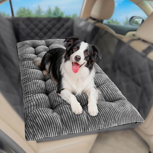 Loiion Dog Car Bed Mat - Non-Slip Backseat Extender Pet Mat Flannel 100% Cotton Filling Easy Clean Dog Travel Bed Fits SUVs/Sedans/Trucks [No Backseat Extender Included]