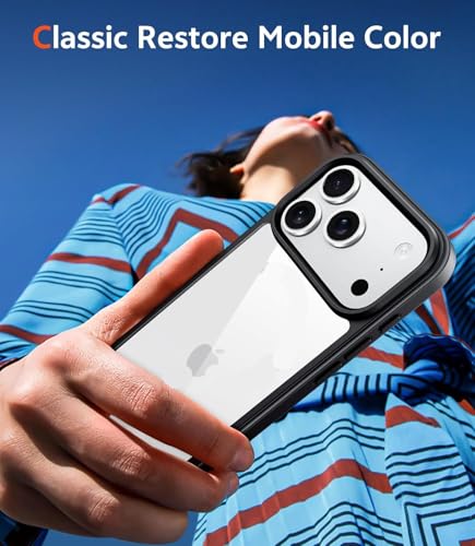 Image of ClearBlack Transparent Back Cover for iPhone 17 Pro Max, Anti-Yellow Clear Polycarbonate Hard Back with Black TPU Bumper, Shockproof Hybrid Case, Anti-Scratch 360 Protection Mobile Cover