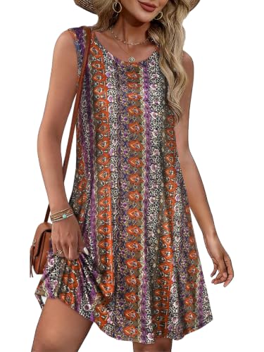 Image of elescat Summer Dresses for Women Boho Sleeveless Pocket Tshirt Sundresses | Two Hidden Pockets, Solid or Floral, Casual Flowy A Line, Loose Beach Cover Up, 2026 Fashion Vintage Outfits, Vacation Crusie