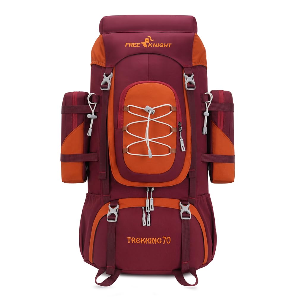 Bseash 70L (65+5) Waterproof Hiking Camping Backpack with Rain Cover, Outdoor Sport Travel Daypack for Climbing Touring (Red)