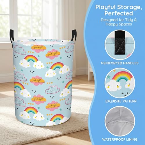 Image of Rainbow Laundry Hamper - Stylish Nursery Hamper for Girls, Large Capacity & Collapsible Design, Perfect for Kids Room Decor, Toy Storage, and Baby Girl Gifts (B)