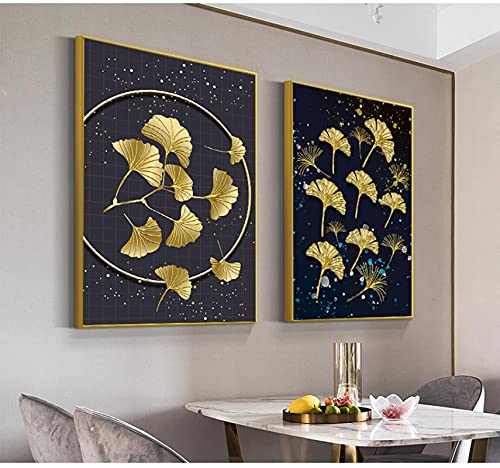 Toile feuilles dorées abstraites pour sublimer la décoration de votre salon moderne
