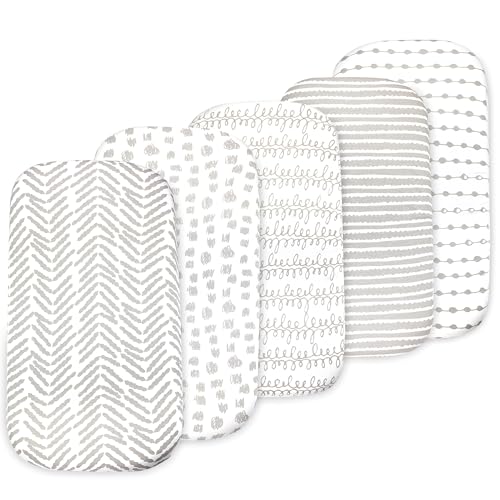 Image of Baby Bassinet Sheet Set for Boy and Girl, 5 Pack Organic Cotton Universal Fitted Bedding Cover for Oval, Hourglass & Rectangle Bassinet Mattress, Fitted Sheets Size 32 x 16 x 4 Inches