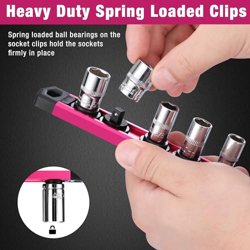 Image of WORKPRO Magnetic Socket Organizer, Heavy Duty 1 /4-Inch Drive Socket Rail | Aluminum Alloy, 12 Pieces Clips, Rotatable & Movable Clips, Efficient Organization