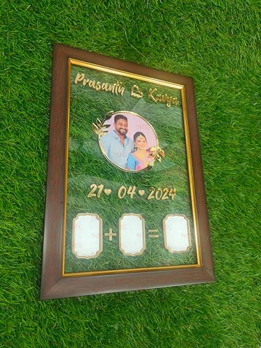 Image of Couple Thumb Gift with Photo | Wooden Frame| 35 * 24 CM | Wedding Thumb Print |Finger Print Gift| Personalized Text & Photo | Valentine's day Gift