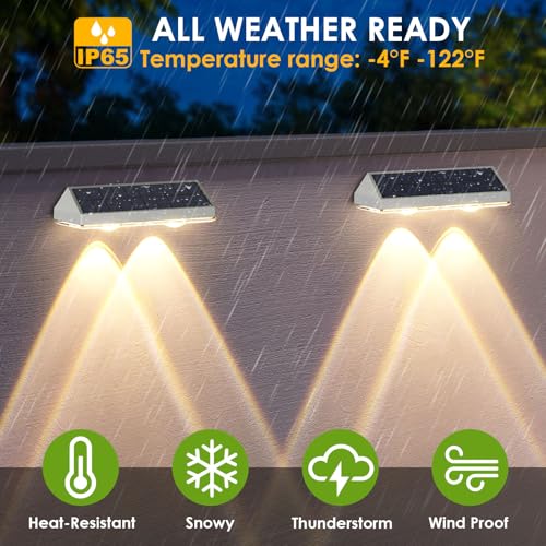 12 Pack Solar Fence Lights Outdoor Waterproof LED - 3000/4000/6000K 3 Mode, IP65 Waterproof Fence Lights Solar Powered, Solar Wall Lights for Outside, Backyard/Step/Patio/Deck Fence/Stair Railings