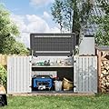 oneinmil Outdoor Storage Shed, Resin Shed with Floor and Lockable Doors, Waterproof Patio Storage Cabinet with Magnetic Door Suction, Plastic Construction for Outdoor Storage 36" H