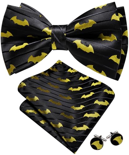 Image of YOHOWA Paisley Striped Men Bow Tie Pre-Tied Formal Adjustable Colorful Bowties Handkerchief Cufflinks Set Wedding Party