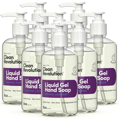 Image of Clean Revolution Liquid Gel Hand Soap with Real Essential Oils - Sulfate-Free Gel Hand Wash, Moisturizing & Non Toxic Formula, Made in the USA (Natural Lavender) 8 Fl Oz, Pack of 8