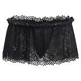 ABAFIP Men's Lace Lingerie Crossdressing Sissy Skirted Panties Low Waist Mesh Sheer G-string Thong Bikini Briefs Underwear Black XX-Large