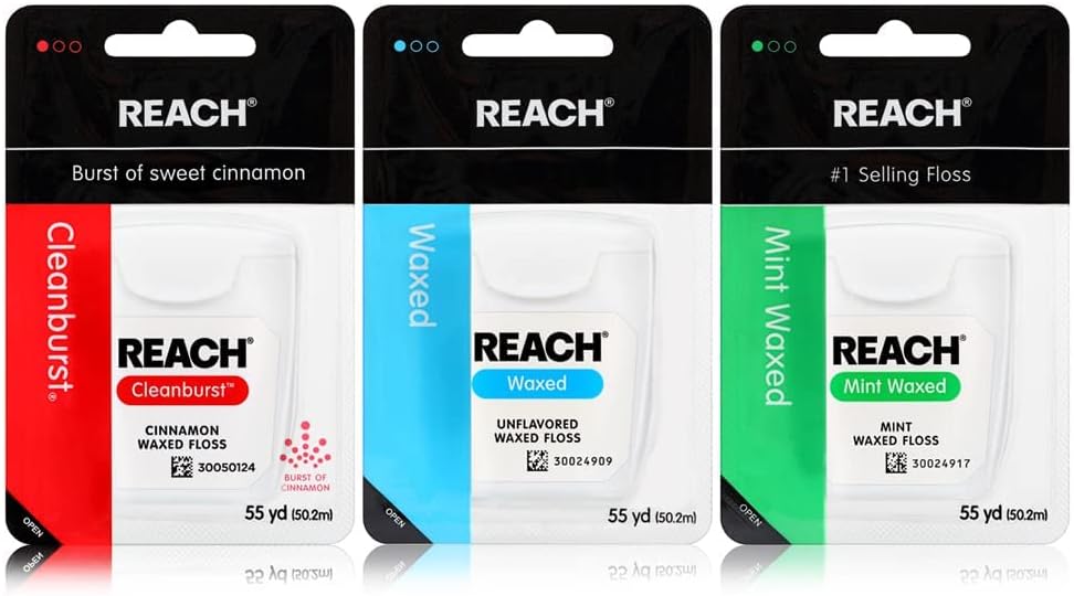 Waxed Dental Floss Variety 3 Flavor Pack | Effective Plaque Removal, Extra Wide Cleaning Surface | Shred Resistance, Slides Smoothly & Easily | Unflavored, Mint, Cinnamon, 55 Yards Each