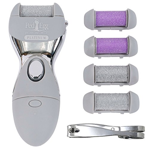 Ped Egg Power Platinum Deluxe Callus Remover with 4 Roller Heads and Nail Clipper - Gray