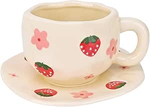 Koythin Keramische koffiemok met schotelset, creatieve schattige Koythin Keramische koffiemok met schotelset, creatieve schattige