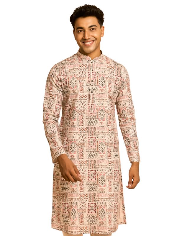 diwas by manyavar Men's Cotton Blend Geometric Prints Kurta (1pc)-picture-29