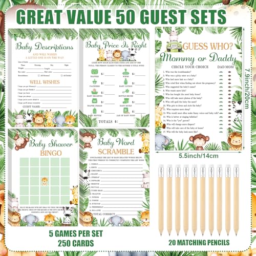 Image of Patelai 321 Safari Animal Baby Shower Games Jungle Animal Shower Birthday Party Supplies Wooden Don't Say Baby Theme Gender Reveal Party Games 5 Sets Activities Cards 20 Pencils 50 Clothespin