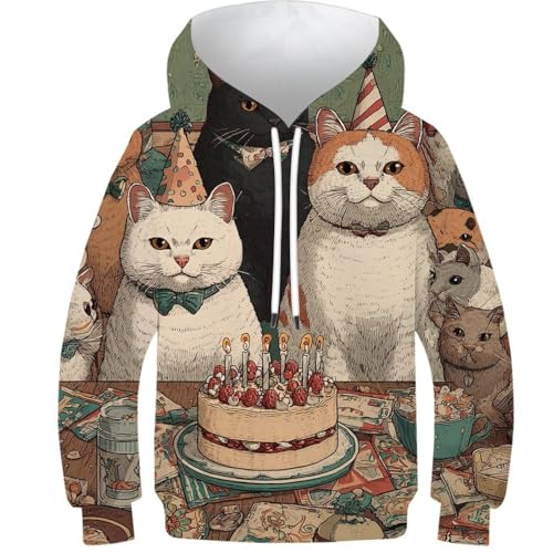 Sweat à capuche chat pour enfant de 9 à 11 ans, pull décontracté imprimé 3D