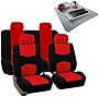 FH Group Bright Flat Cloth Full Set Car Seat Covers, Red/Black- Fit Most Car, Truck, SUV, or Van