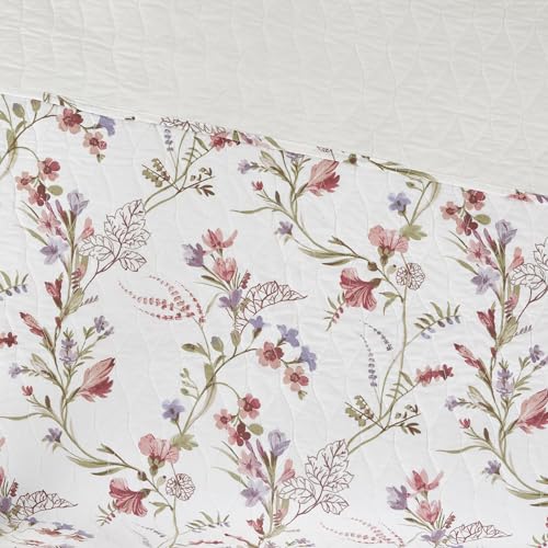 Image of Modern Threads Ariana 2-Piece Floral Stripe Quilt Set, Soft Cotton Lightweight Bedspread with Reversible Design and 1 Pillow Sham, Soft Pink Floral, Twin