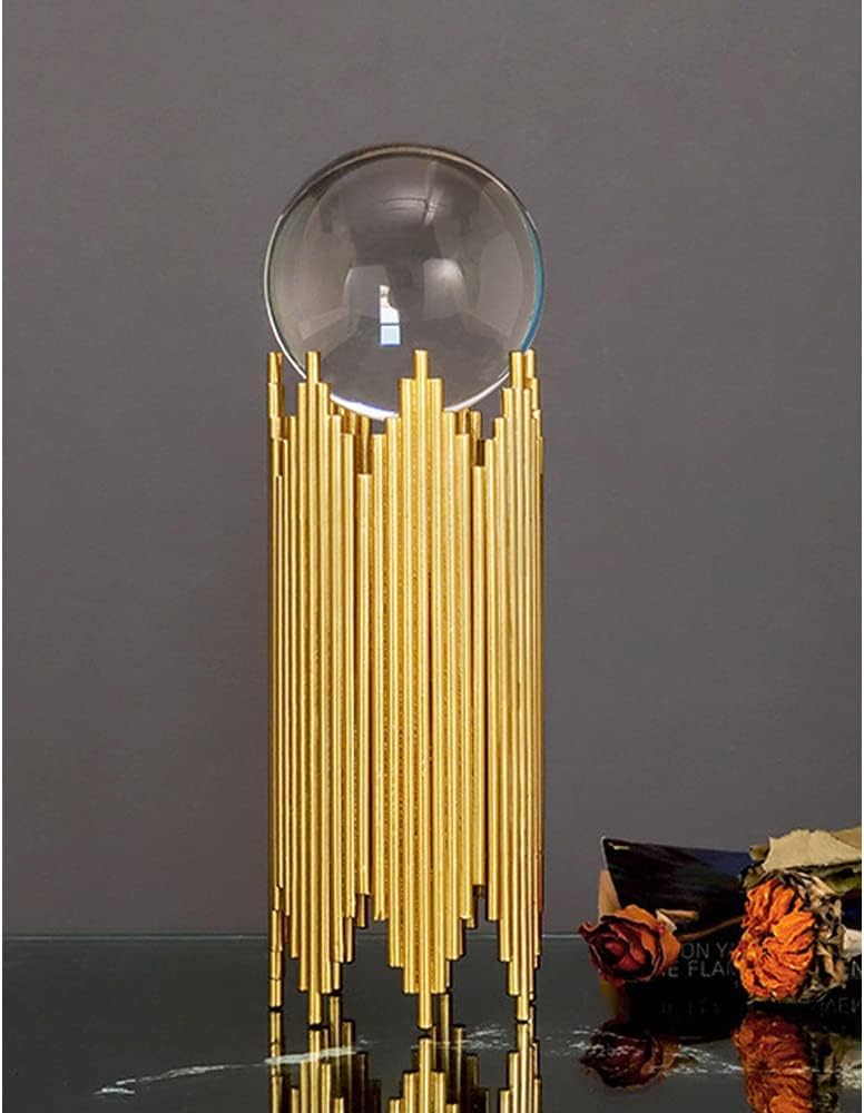 Gvnd Clear Crystal Ball with Stand, Light Luxury Crystal Sphere for Gift, Gold Art Deco for Photography Ornaments, Bookcase, Wedding, Party (Sheng)