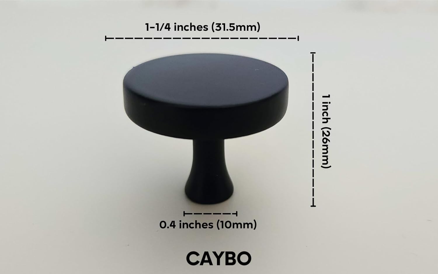 CAYBO Black 1 1/4 inch / 31.5mm (Diameter) Solid Round Knobs for Bathroom, Kitchen, Office and Closet cabinets and Drawers 10 Pack