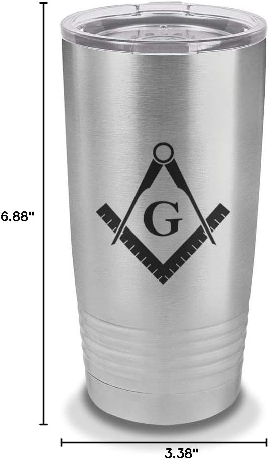 Freemasonry Emblem 20 oz Laser Engraved Polar Camel Stainless Steel Vacuum Insulated Tumbler w/Clear Lid Freemason Masonic - Customizable - Stainless Steel