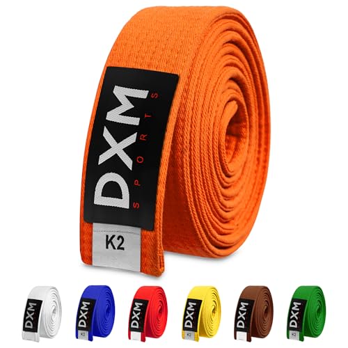 DXM SPORTS BJJ Jiu Jitsu Belt - Taekwondo Karate Belt - Martial Arts Uniform Ranking Judo Belt Double Stitched for Kids Adult (Orange 220cm)