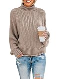 Dokotoo Womens Turtleneck Sweaters Batwing Long Sleeve Fall Clothes for Women 2025 Solid Casual Winter Outifits Loose Oversized Sweater Chunky Knit Christmas Sweaters Jumper Khaki Blouses X-Large