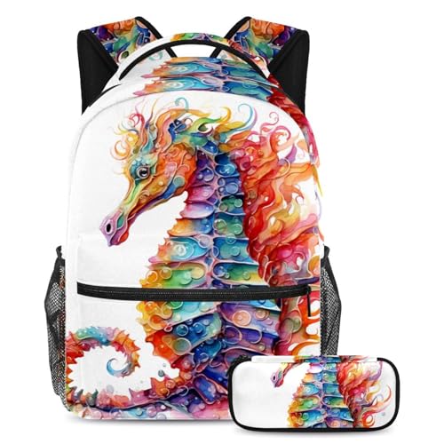 Sac à dos hippocampe coloré pour le lycée et les sorties créatives de l'été
